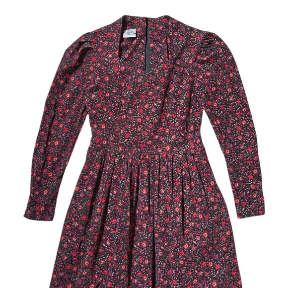 80s Vintage Laura Ashley Corduroy Dress Floral Cottage Preppy Puff Sleeve. - Picture 6 of 13
